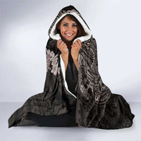 Hawaiian Plumeria and Hibiscus with Turtles Hooded Blanket Polynesian Art Grayscale - Polynesian Pride