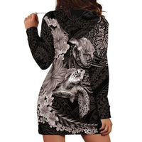 Hawaiian Plumeria and Hibiscus with Turtles Hoodie Dress Polynesian Art Grayscale LT03 - Polynesian Pride