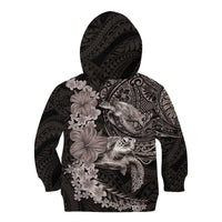 Hawaiian Plumeria and Hibiscus with Turtles Kid Hoodie Polynesian Art Grayscale - Polynesian Pride