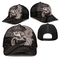 Hawaiian Plumeria and Hibiscus with Turtles Mesh Trucker Cap Polynesian Art Grayscale - Polynesian Pride