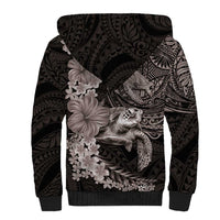Hawaiian Plumeria and Hibiscus with Turtles Sherpa Hoodie Polynesian Art Grayscale LT03 - Polynesian Pride