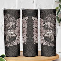 Hawaiian Plumeria and Hibiscus with Turtles Skinny Tumbler Polynesian Art Grayscale LT03 - Polynesian Pride
