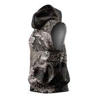 Hawaiian Plumeria and Hibiscus with Turtles Sleeveless Hoodie Polynesian Art Grayscale LT03 - Polynesian Pride
