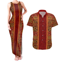 Hawaii Style Hibiscus and Tribal Element Fabric Patchwork Couples Matching Tank Maxi Dress and Hawaiian Shirt LT03 Red - Polynesian Pride