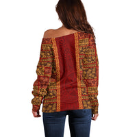 Hawaii Style Hibiscus and Tribal Element Fabric Patchwork Off Shoulder Sweater LT03 - Polynesian Pride