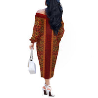 Hawaii Style Hibiscus and Tribal Element Fabric Patchwork Off The Shoulder Long Sleeve Dress LT03 - Polynesian Pride