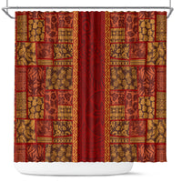 Hawaii Style Hibiscus and Tribal Element Fabric Patchwork Shower Curtain LT03 Red - Polynesian Pride
