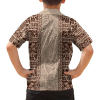 Hawaii Style Hibiscus and Tribal Element Fabric Patchwork Family Matching Off Shoulder Maxi Dress and Hawaiian Shirt Beige Version LT03 - Polynesian Pride