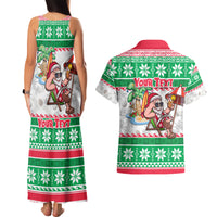 Custom Hawaii Mele Kalikimaka Couples Matching Tank Maxi Dress and Hawaiian Shirt Aloha Santa and Palm Tree Mix Kakau Pattern LT03 - Polynesian Pride
