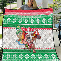 Custom Hawaii Mele Kalikimaka Quilt Aloha Santa and Palm Tree Mix Kakau Pattern LT03 Green - Polynesian Pride