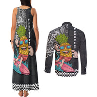 Hawaii Pineapple Surfing Kakau Tribal Personalised Couples Matching Tank Maxi Dress and Long Sleeve Button Shirt LT03 - Polynesian Pride