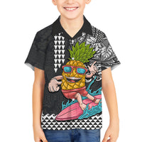 Hawaii Pineapple Surfing Kakau Tribal Personalised Family Matching Puletasi Dress and Hawaiian Shirt LT03 Son's Shirt Brown - Polynesian Pride
