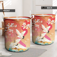 Hawaiian and Japanese Culture Together Laundry Basket Kakau Art Tattoo with Cranes and Sakura Spring Vibe LT03 - Polynesian Pride