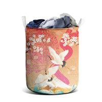 Hawaiian and Japanese Culture Together Laundry Basket Kakau Art Tattoo with Cranes and Sakura Spring Vibe LT03 - Polynesian Pride
