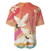 Hawaiian and Japanese Culture Together Baseball Jersey Kakau Art Tattoo with Cranes and Sakura Spring Vibe LT03 - Polynesian Pride