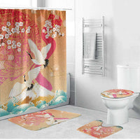 Hawaiian and Japanese Culture Together Bathroom Set Kakau Art Tattoo with Cranes and Sakura Spring Vibe LT03 Bathroom Set (4 pcs) Multicolor - Polynesian Pride