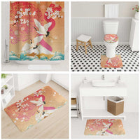 Hawaiian and Japanese Culture Together Bathroom Set Kakau Art Tattoo with Cranes and Sakura Spring Vibe LT03 - Polynesian Pride