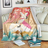 Hawaiian and Japanese Culture Together Blanket Kakau Art Tattoo with Cranes and Sakura Spring Vibe LT03 Multicolor - Polynesian Pride