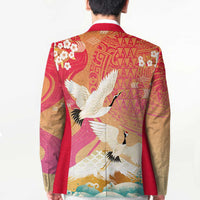 Hawaiian and Japanese Culture Together Blazer Kakau Art Tattoo with Cranes and Sakura Spring Vibe LT03 - Polynesian Pride