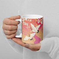 Hawaiian and Japanese Culture Together Ceramic Mug Kakau Art Tattoo with Cranes and Sakura Spring Vibe LT03 - Polynesian Pride