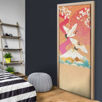 Hawaiian and Japanese Culture Together Door Cover Kakau Art Tattoo with Cranes and Sakura Spring Vibe LT03 - Polynesian Pride