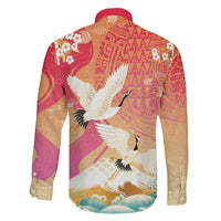 Hawaiian and Japanese Culture Together Family Matching Mermaid Dress and Hawaiian Shirt Kakau Art Tattoo with Cranes and Sakura Spring Vibe LT03 - Polynesian Pride