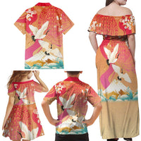 Hawaiian and Japanese Culture Together Family Matching Off Shoulder Maxi Dress and Hawaiian Shirt Kakau Art Tattoo with Cranes and Sakura Spring Vibe LT03 - Polynesian Pride