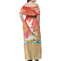 Hawaiian and Japanese Culture Together Family Matching Off Shoulder Maxi Dress and Hawaiian Shirt Kakau Art Tattoo with Cranes and Sakura Spring Vibe LT03 - Polynesian Pride