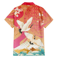 Hawaiian and Japanese Culture Together Family Matching Summer Maxi Dress and Hawaiian Shirt Kakau Art Tattoo with Cranes and Sakura Spring Vibe LT03 - Polynesian Pride