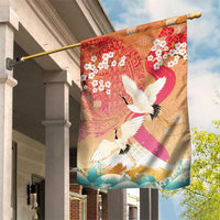 Hawaiian and Japanese Culture Together Garden Flag Kakau Art Tattoo with Cranes and Sakura Spring Vibe LT03 House Flag Multicolor - Polynesian Pride