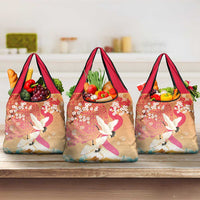 Hawaiian and Japanese Culture Together Grocery Bag Kakau Art Tattoo with Cranes and Sakura Spring Vibe LT03 3-pack One Size Multicolor - Polynesian Pride