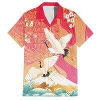 Hawaiian and Japanese Culture Together Hawaiian Shirt Kakau Art Tattoo with Cranes and Sakura Spring Vibe LT03 Multicolor - Polynesian Pride