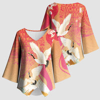 Hawaiian and Japanese Culture Together Kimono Sleeve Blouse Kakau Art Tattoo with Cranes and Sakura Spring Vibe LT03 - Polynesian Pride