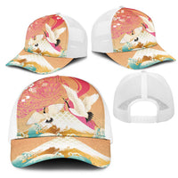 Hawaiian and Japanese Culture Together Mesh Trucker Cap Kakau Art Tattoo with Cranes and Sakura Spring Vibe LT03 - Polynesian Pride