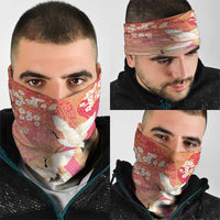 Hawaiian and Japanese Culture Together Neck Gaiter Kakau Art Tattoo with Cranes and Sakura Spring Vibe LT03 - Polynesian Pride