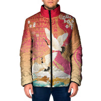 Hawaiian and Japanese Culture Together Padded Jacket Kakau Art Tattoo with Cranes and Sakura Spring Vibe LT03 Men Multicolor - Polynesian Pride