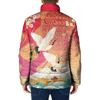 Hawaiian and Japanese Culture Together Padded Jacket Kakau Art Tattoo with Cranes and Sakura Spring Vibe LT03 - Polynesian Pride