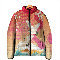 Hawaiian and Japanese Culture Together Padded Jacket Kakau Art Tattoo with Cranes and Sakura Spring Vibe LT03 - Polynesian Pride