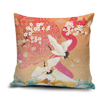 Hawaiian and Japanese Culture Together Pillow Cover Kakau Art Tattoo with Cranes and Sakura Spring Vibe LT03 Multicolor - Polynesian Pride