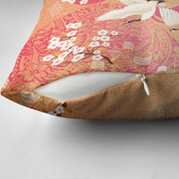 Hawaiian and Japanese Culture Together Pillow Cover Kakau Art Tattoo with Cranes and Sakura Spring Vibe LT03 - Polynesian Pride