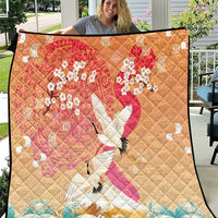Hawaiian and Japanese Culture Together Quilt Kakau Art Tattoo with Cranes and Sakura Spring Vibe LT03 Multicolor - Polynesian Pride