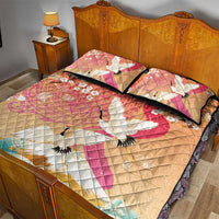 Hawaiian and Japanese Culture Together Quilt Bed Set Kakau Art Tattoo with Cranes and Sakura Spring Vibe LT03 - Polynesian Pride