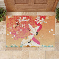 Hawaiian and Japanese Culture Together Rubber Doormat Kakau Art Tattoo with Cranes and Sakura Spring Vibe LT03 Multicolor - Polynesian Pride