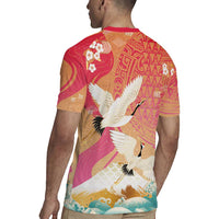 Hawaiian and Japanese Culture Together Rugby Jersey Kakau Art Tattoo with Cranes and Sakura Spring Vibe LT03 - Polynesian Pride