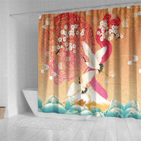 Hawaiian and Japanese Culture Together Shower Curtain Kakau Art Tattoo with Cranes and Sakura Spring Vibe LT03 - Polynesian Pride