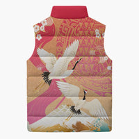Hawaiian and Japanese Culture Together Sleeveless Puffer Jacket Kakau Art Tattoo with Cranes and Sakura Spring Vibe LT03 - Polynesian Pride