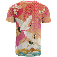 Hawaiian and Japanese Culture Together T Shirt Kakau Art Tattoo with Cranes and Sakura Spring Vibe LT03 - Polynesian Pride