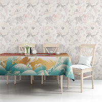 Hawaiian and Japanese Culture Together Tablecloth Kakau Art Tattoo with Cranes and Sakura Spring Vibe LT03 - Polynesian Pride