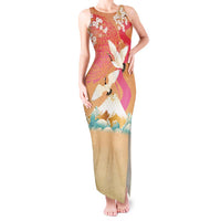 Hawaiian and Japanese Culture Together Tank Maxi Dress Kakau Art Tattoo with Cranes and Sakura Spring Vibe LT03 Women Multicolor - Polynesian Pride