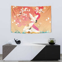 Hawaiian and Japanese Culture Together Tapestry Kakau Art Tattoo with Cranes and Sakura Spring Vibe LT03 - Polynesian Pride